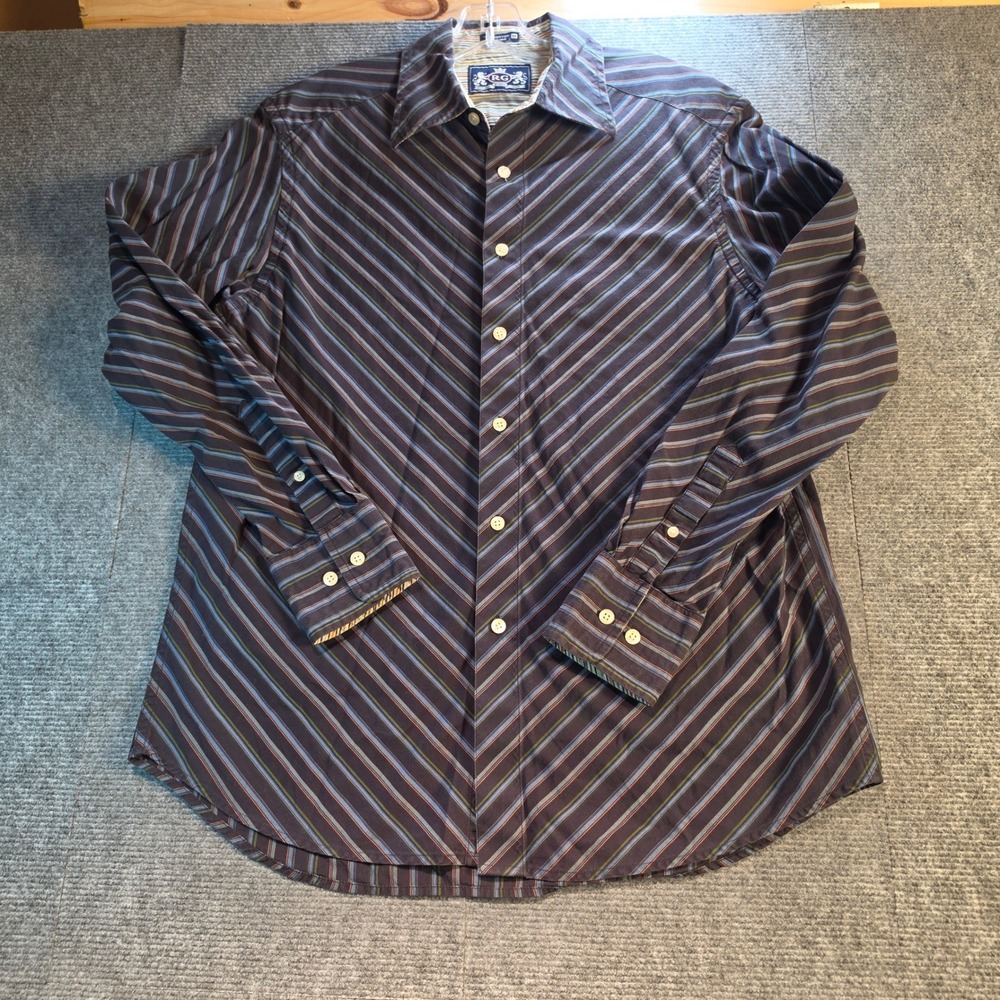 Robert Graham Button Down Shirt Mens Medium Navy Multi Stripe Excellent Cotton